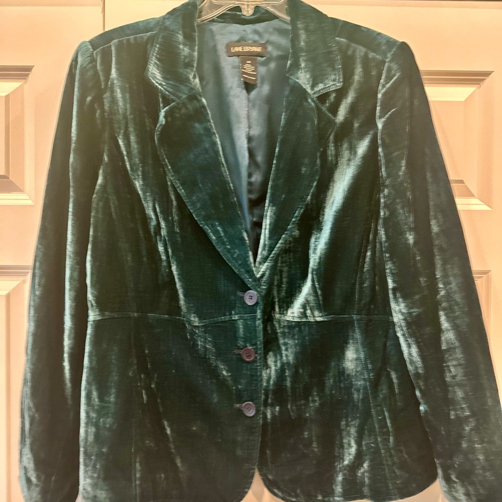 Deep, teal velvet-like jacket